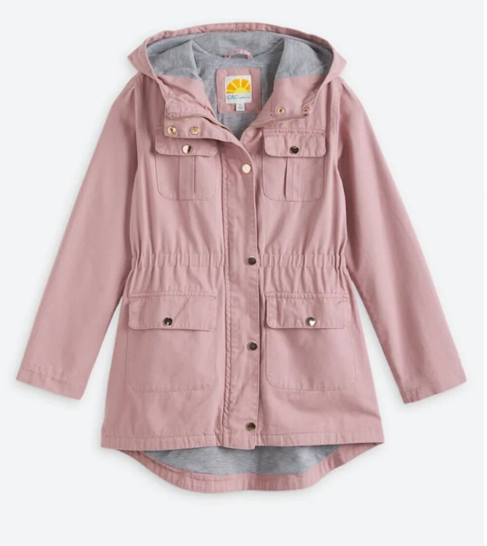 C&C California Pink Jacket Hooded Twill 4 Pocket Lightweight Coat Size 8